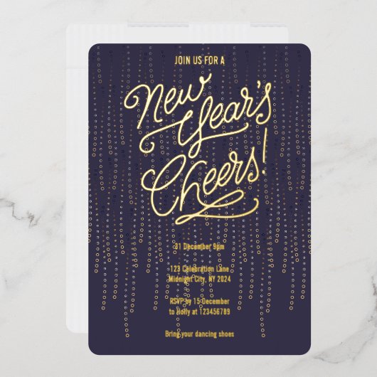 Midnight New Years Cheers Folie Invitation Folie Uitnodiging (Envelop)
