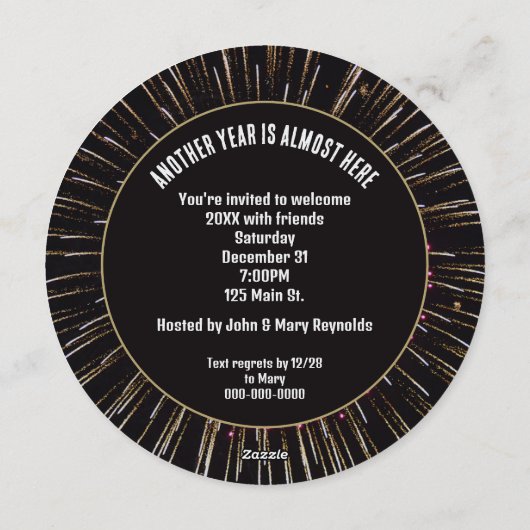 Midnight New Years Eve Clock On Fireworks Kaart (Achterkant)