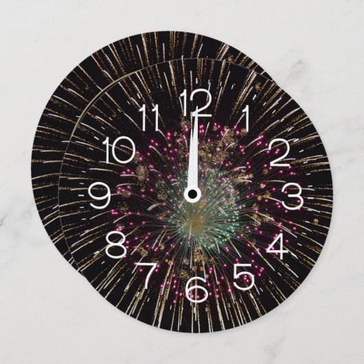 Midnight New Years Eve Clock On Fireworks Kaart (Voorkant / Achterkant)