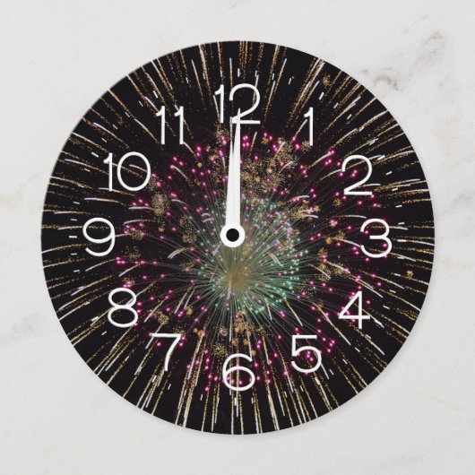 Midnight New Years Eve Clock On Fireworks Kaart (Voorkant)