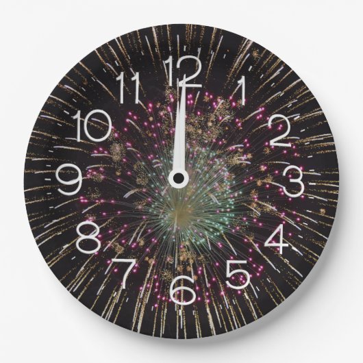 Midnight New Years Eve Clock On Fireworks Papieren Bordje (Voorkant)