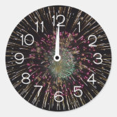 Midnight New Years Eve Clock On Fireworks Ronde Sticker (Voorkant)
