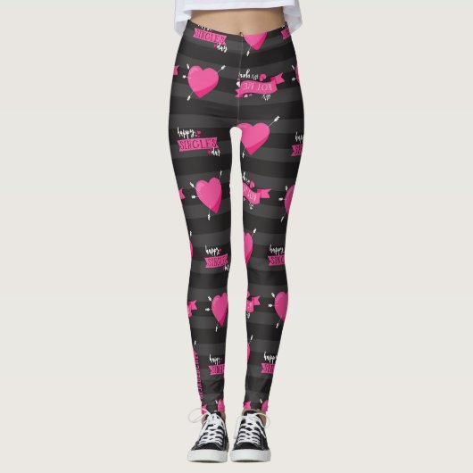 Midnight No-mance: Striped Heart & Ribbon Leggings (Voorkant)