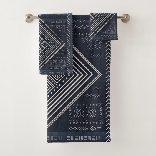 Midnight Nomad Diamond - Indigo Mudcloth Kunst Bad Handdoek (Insitu)