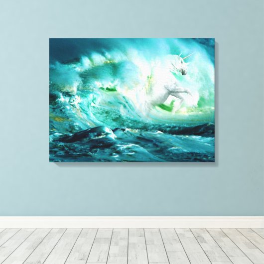 Midnight Ocean Unicorn Uitgerekt Canvas Print (Insitu (Houten vloer))