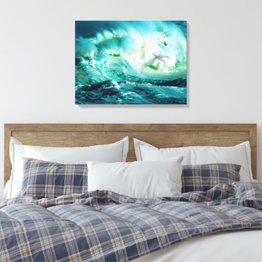 Midnight Ocean Unicorn Uitgerekt Canvas Print (Insitu (Slaapkamer))