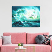 Midnight Ocean Unicorn Uitgerekt Canvas Print (Insitu (Woonkamer))