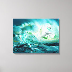 Midnight Ocean Unicorn Uitgerekt Canvas Print