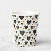 Midnight Onyx Hearts & Radiant Gold Sparkle Papieren Bekers (Achterkant)