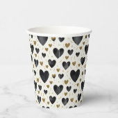 Midnight Onyx Hearts & Radiant Gold Sparkle Papieren Bekers (Rechts)