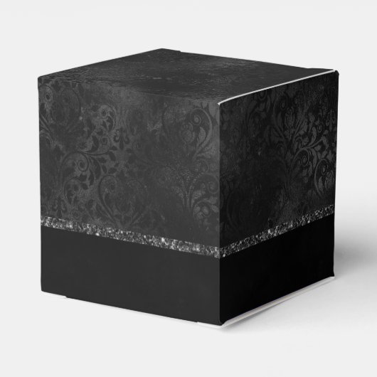 Midnight Onyx Romance | Black Satiny Grunge Damask Bedankdoosjes (Achterkant)