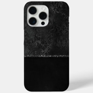Midnight Onyx Romance   Black Satiny Grunge Damask iPhone 15 Pro Max Hoesje