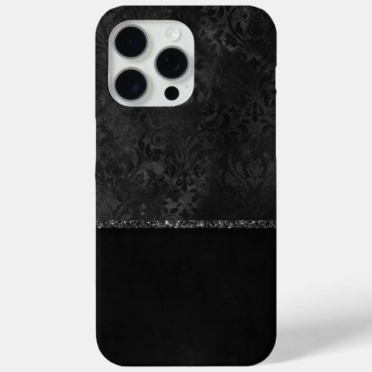Midnight Onyx Romance | Black Satiny Grunge Damask Case-Mate iPhone Case (Achterkant)
