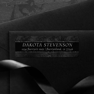 Midnight Onyx Romance   Black Satiny Grunge Damask Etiket