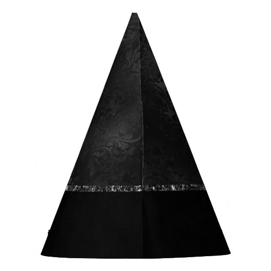 Midnight Onyx Romance | Black Satiny Grunge Damask Feesthoedjes (Achterkant)