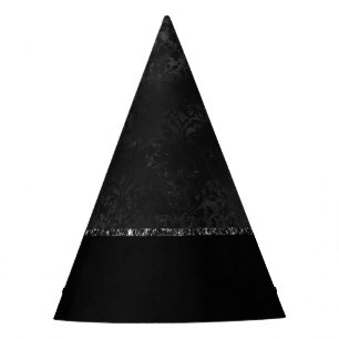 Midnight Onyx Romance   Black Satiny Grunge Damask Feesthoedjes
