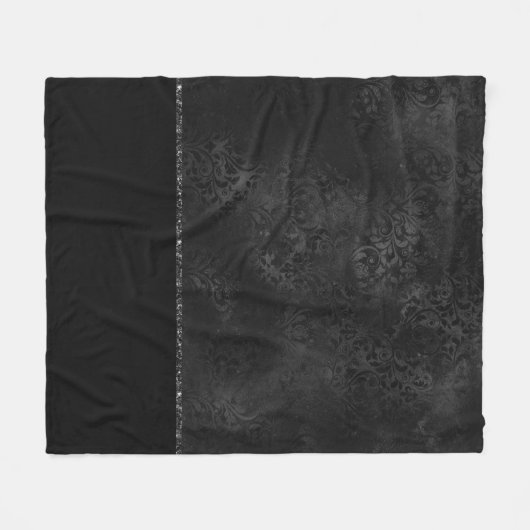 Midnight Onyx Romance | Black Satiny Grunge Damask Fleece Deken (Voorkant (Horizontaal))