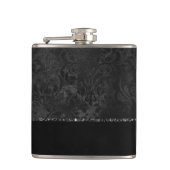Midnight Onyx Romance | Black Satiny Grunge Damask Heupfles (Voorkant)