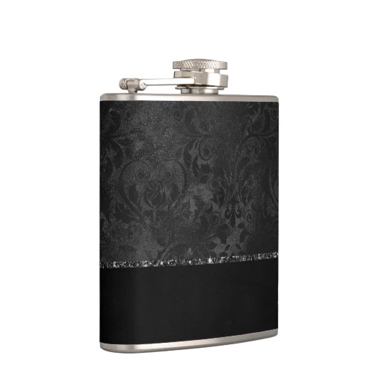 Midnight Onyx Romance | Black Satiny Grunge Damask Heupfles (Rechts)