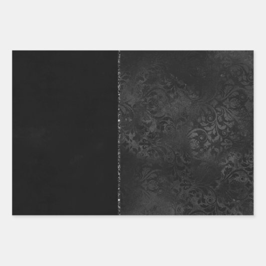 Midnight Onyx Romance | Black Satiny Grunge Damask Inpakpapier Vel (Voorkant)