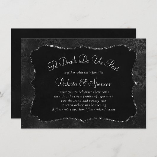 Midnight Onyx Romance | Black Satiny Grunge Damask Kaart (Voorkant / Achterkant)