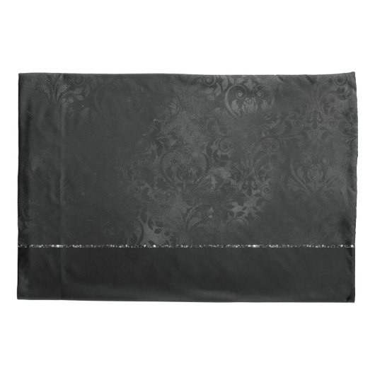 Midnight Onyx Romance | Black Satiny Grunge Damask Kussensloop (Achterkant)