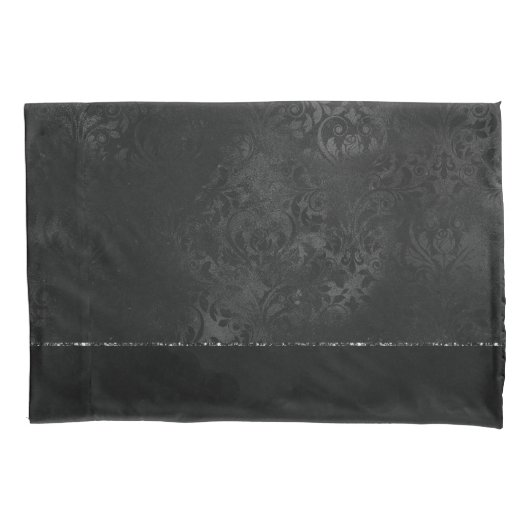 Midnight Onyx Romance | Black Satiny Grunge Damask Kussensloop (Voorkant)