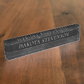 Midnight Onyx Romance | Black Satiny Grunge Damask Naambordje (Zijkant)