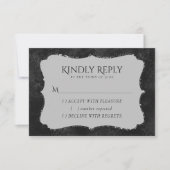 Midnight Onyx Romance | Black Satiny Grunge Damask RSVP Kaartje (Voorkant)