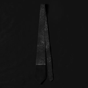 Midnight Onyx Romance   Black Satiny Grunge Damask Stropdas