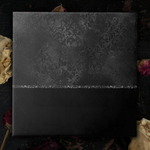 Midnight Onyx Romance   Black Satiny Grunge Damask Tegeltje