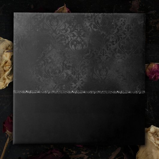 Midnight Onyx Romance | Black Satiny Grunge Damask Tegeltje