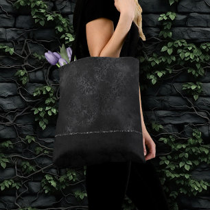 Midnight Onyx Romance Black Satiny Grunge Damask Tote Bag