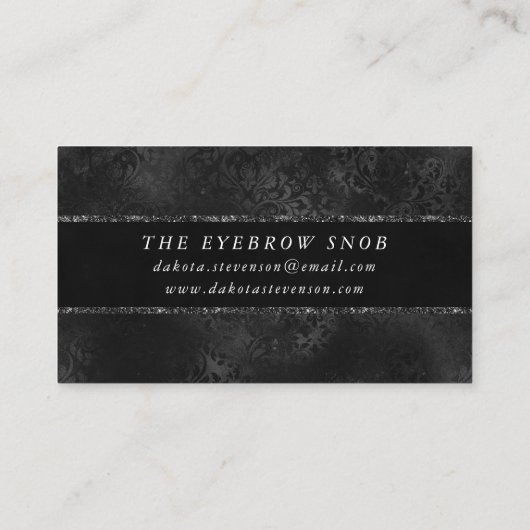 Midnight Onyx Romance | Black Satiny Grunge Damask Visitekaartje (Achterkant)