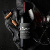 Midnight Onyx Romance | Black Satiny Grunge Damask Wijn Etiket