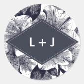 Midnight Orchid Bruiloft Monogram Ronde Sticker (Voorkant)