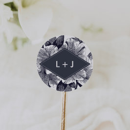 Midnight Orchid Bruiloft Monogram Ronde Sticker