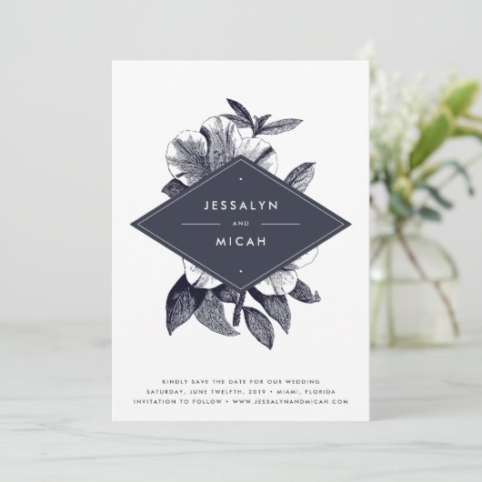 Midnight Orchid Save the Date Kaart (Staand voorkant)