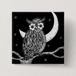 Midnight Owl Square Pin Vierkante Button 5,1 Cm