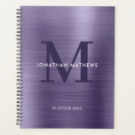 Midnight Paars Klassiek monogram geborsteld metaal Planner<br><div class="desc">Eenvoudig geborsteld metallisch middernacht Paarse klassieke monogram</div>