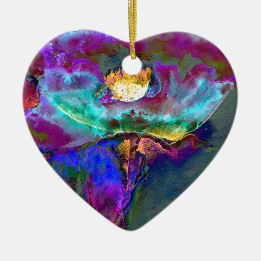 Midnight Paars Poppy waterverf schilderij Keramisch Ornament (Voorkant)