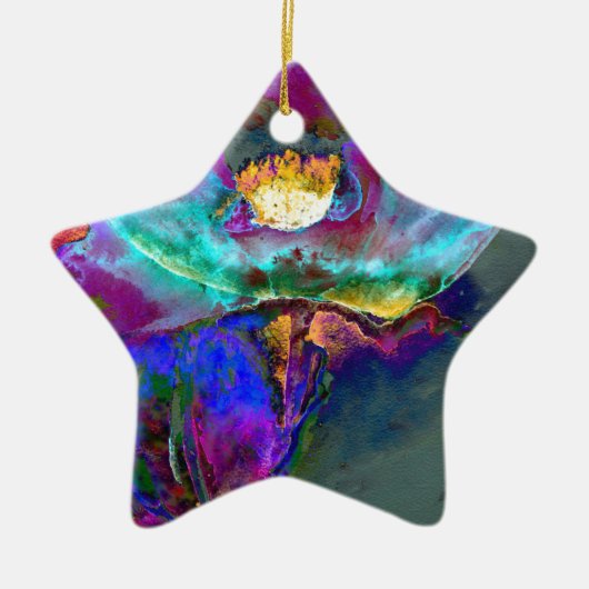 Midnight Paars Poppy waterverf schilderij Keramisch Ornament (Voorkant)