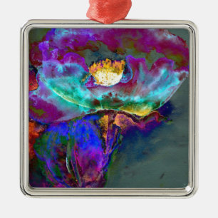 Midnight Paars Poppy waterverf schilderij Metalen Ornament