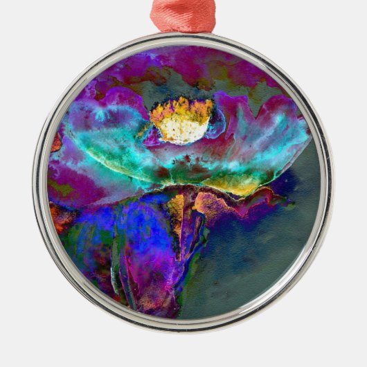 Midnight Paars Poppy waterverf schilderij Metalen Ornament (Voorkant)