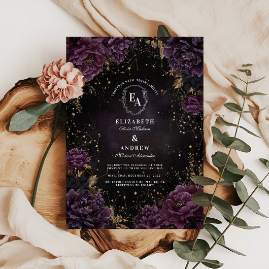 Midnight Paarse Galaxy Gothic Wedding Kaart