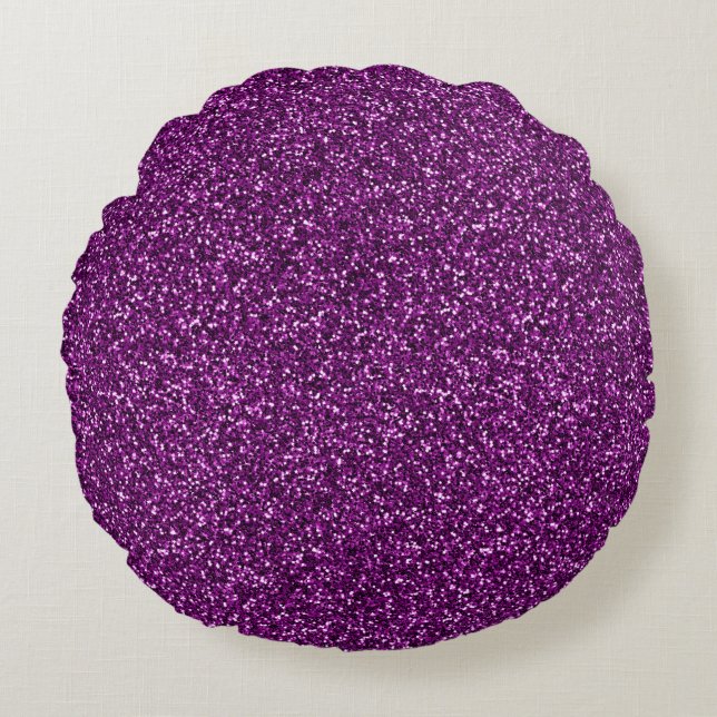 Midnight Paarse Glitter Rond Kussen (Voorkant)