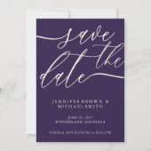 Midnight Paarse Save The Date Calligrafie (Voorkant)