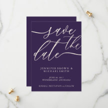 Midnight Paarse Save The Date Calligrafie