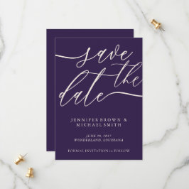 Midnight Paarse Save The Date Calligrafie