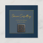 Midnight Palm Collectie Luxury Navy Blue & Gold Vierkante Visitekaartje (Achterkant)